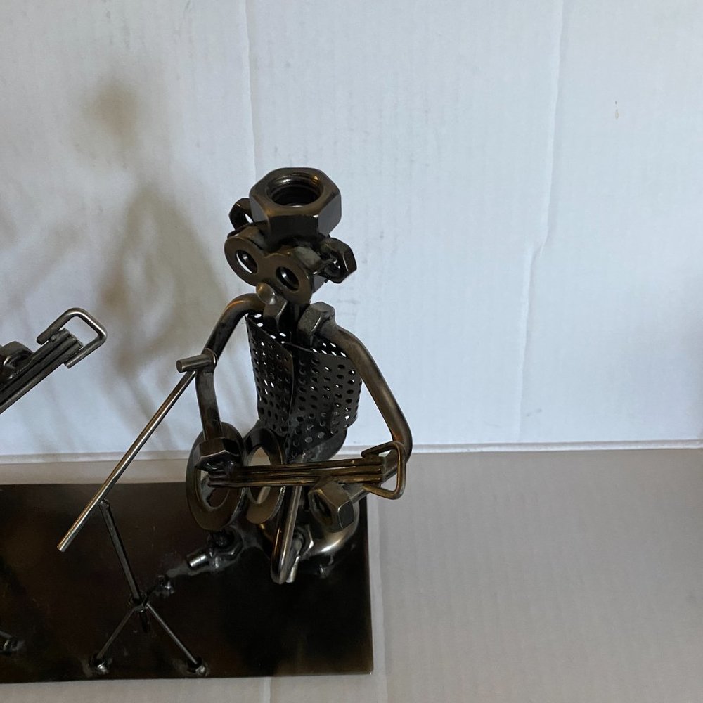 Vintage Steel Two Guitar Player 10" Height 10" Wide 5" Width - Picture 4 of 5